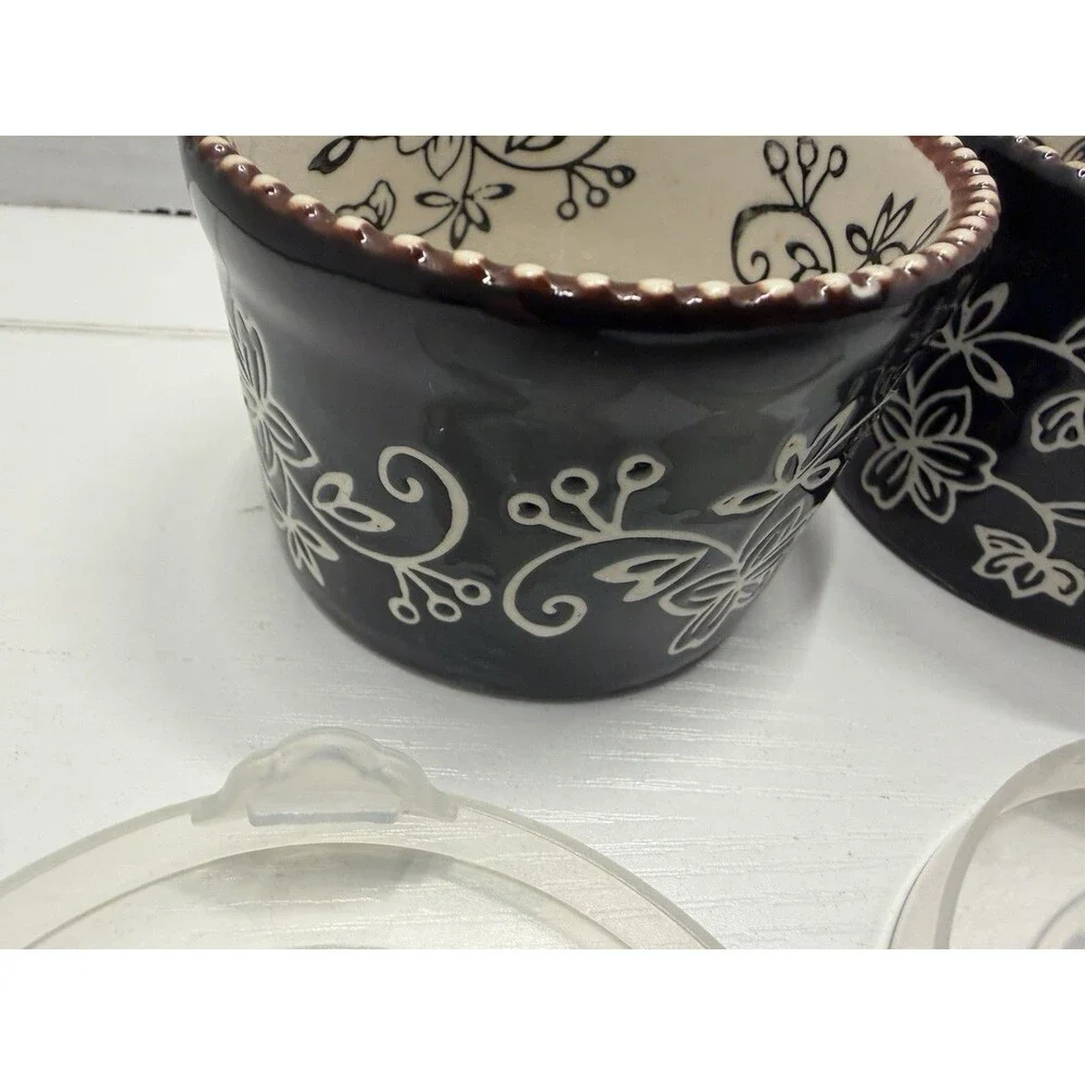 Set Of 3 temp-tations Presentable Ovenware Floral Lace 5 oz. with Lids 818052